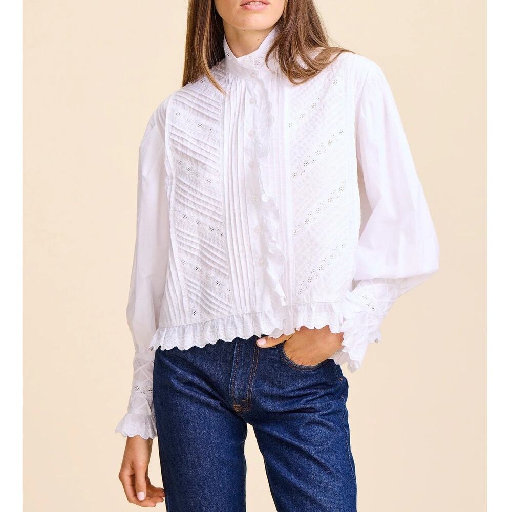 Mille Georgina Top White NWT Lace Button Front Long Sleeve Blouse Women's XS